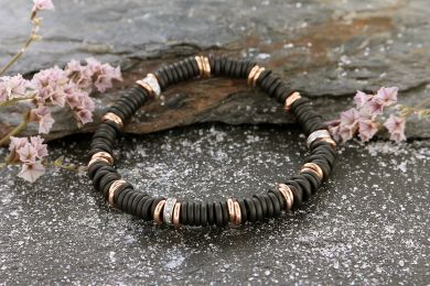 Flex-Armband mit schwarzer Keramik, Weiss-Rotgold 750, mit 0.27ct Brillanten H si, Umfang 17cm (kann angepasst werden) 