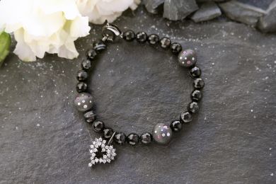 Armband Karbon Weissgold schwarzrhodiniert mit Brillanten und rosa Safiren 